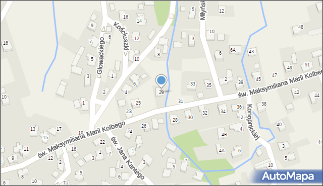 Nowa Wieś, św. Maksymiliana Marii Kolbego, 29, mapa Nowa Wieś