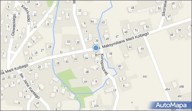 Nowa Wieś, św. Maksymiliana Marii Kolbego, 36, mapa Nowa Wieś