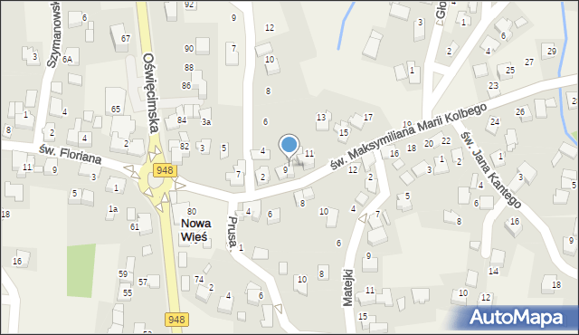 Nowa Wieś, św. Maksymiliana Marii Kolbego, 9a, mapa Nowa Wieś