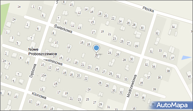 Nowe Proboszczewice, Świerkowa, 20, mapa Nowe Proboszczewice