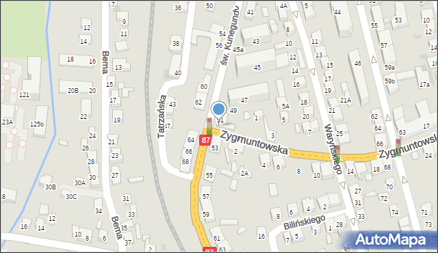 Nowy Sącz, św. Kunegundy, 51a, mapa Nowego Sącza