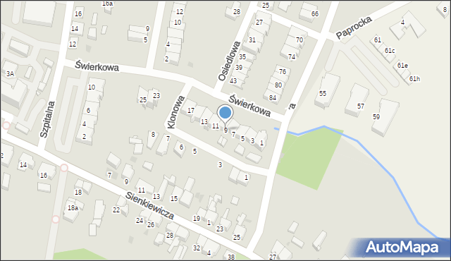 Nowy Tomyśl, Świerkowa, 9, mapa Nowy Tomyśl