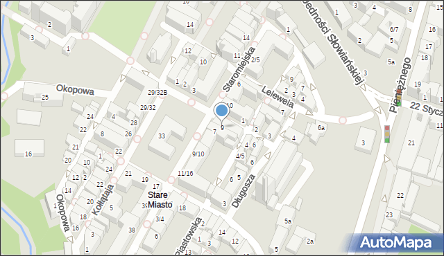 Olsztyn, św. Barbary, 9, mapa Olsztyna