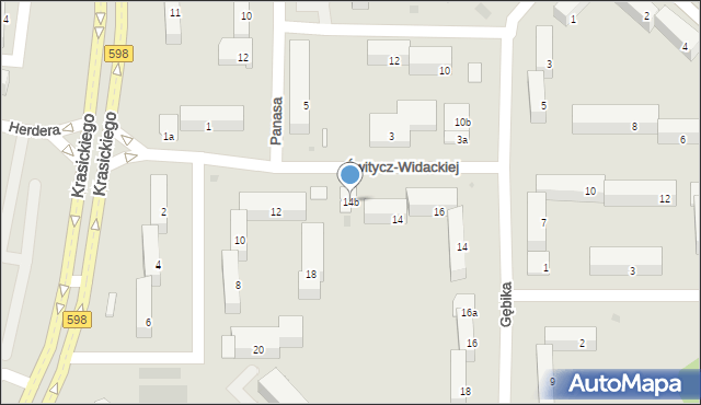 Olsztyn, Świtycz-Widackiej Balbiny, 14b, mapa Olsztyna