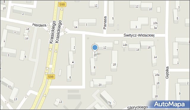 Olsztyn, Świtycz-Widackiej Balbiny, 10, mapa Olsztyna