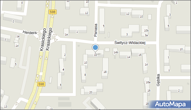 Olsztyn, Świtycz-Widackiej Balbiny, 12, mapa Olsztyna