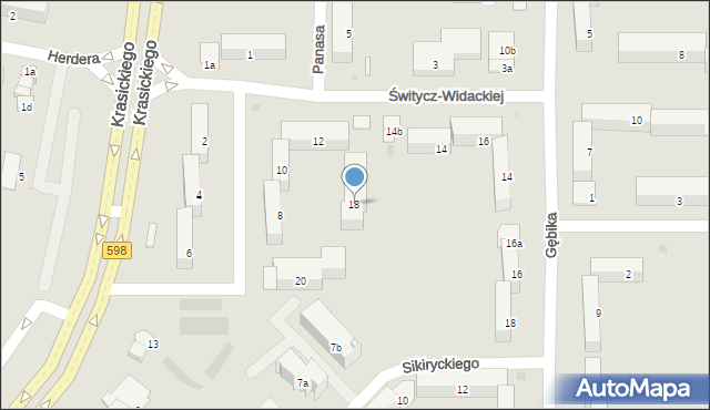 Olsztyn, Świtycz-Widackiej Balbiny, 18, mapa Olsztyna