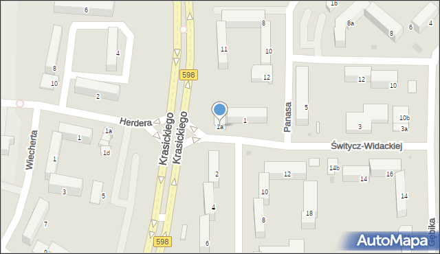 Olsztyn, Świtycz-Widackiej Balbiny, 1a, mapa Olsztyna