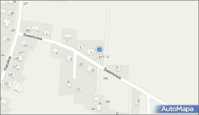 Osiek, Świerkowa, 9, mapa Osiek