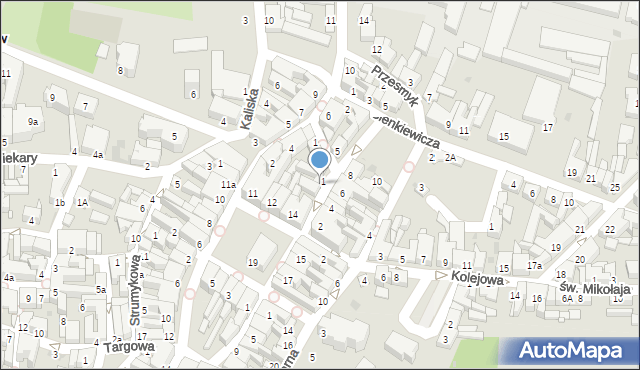 Ostrzeszów, św. Maksymiliana Marii Kolbego, 1A, mapa Ostrzeszów