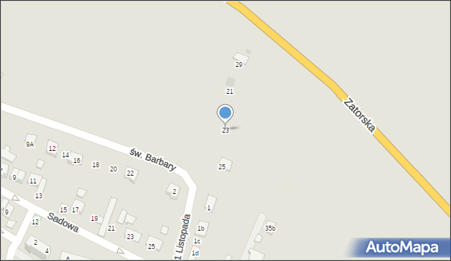 Oświęcim, św. Barbary, 23, mapa Oświęcimia