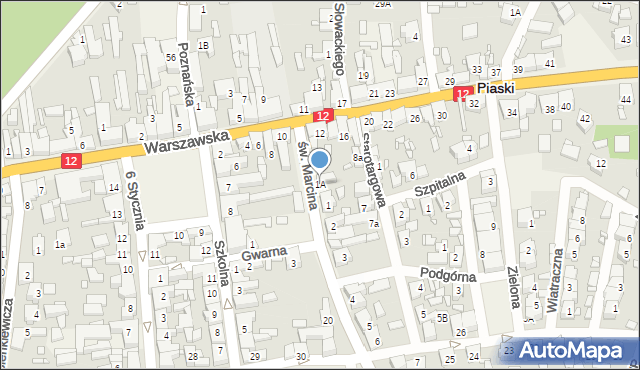 Piaski, św. Marcina, 1A, mapa Piaski