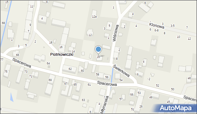 Piotrkowiczki, Świerkowa, 10, mapa Piotrkowiczki