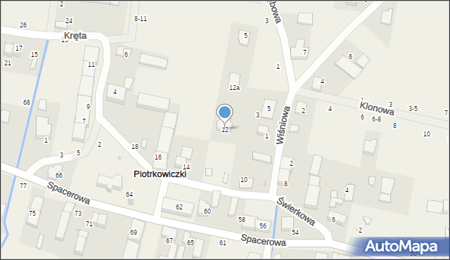 Piotrkowiczki, Świerkowa, 12, mapa Piotrkowiczki