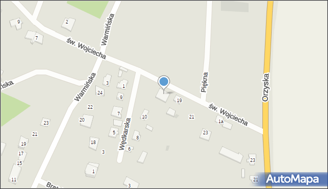 Pisz, św. Wojciecha, 1d, mapa Pisz