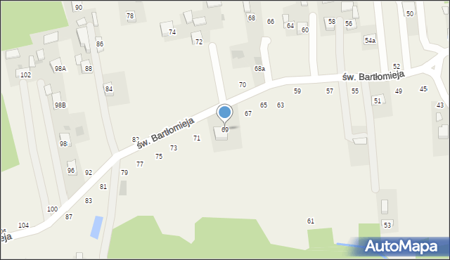 Poręba Spytkowska, św. Bartłomieja, 69, mapa Poręba Spytkowska