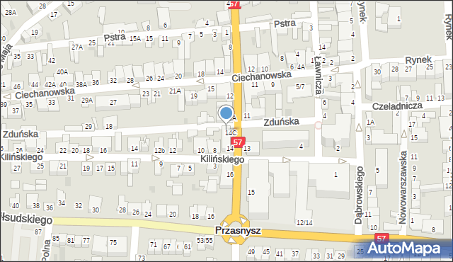 Przasnysz, św. Stanisława Kostki, 14b, mapa Przasnysz
