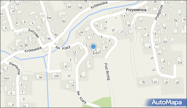 Przysietnica, św. Klary, 5, mapa Przysietnica