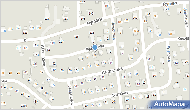 Radlin, Świerkowa, 5, mapa Radlin