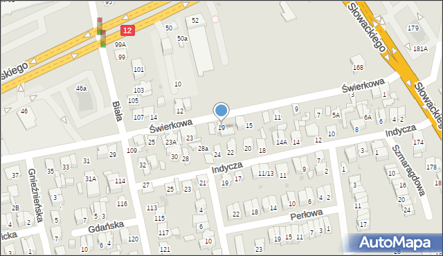 Radom, Świerkowa, 19, mapa Radomia