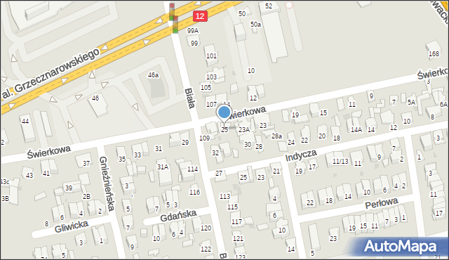 Radom, Świerkowa, 25, mapa Radomia