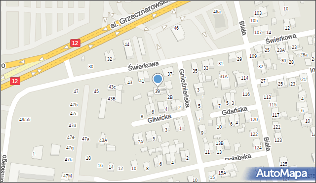 Radom, Świerkowa, 39, mapa Radomia