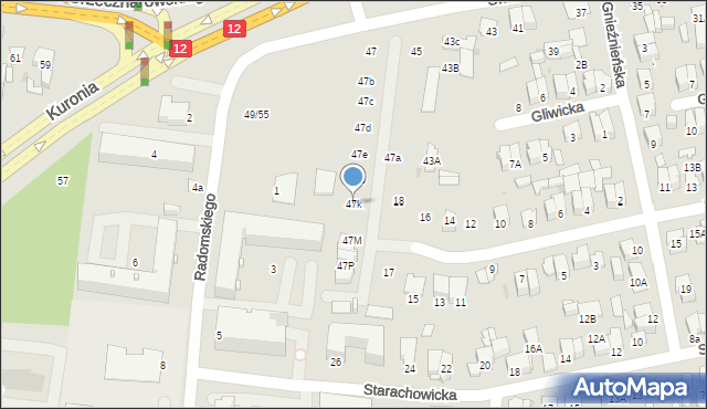 Radom, Świerkowa, 47k, mapa Radomia