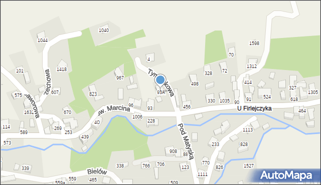 Radziechowy, św. Marcina, 93A, mapa Radziechowy