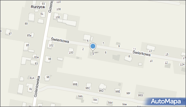 Rurzyca, Świerkowa, 4, mapa Rurzyca