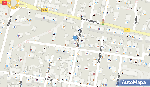 Rybnik, św. Antoniego, 21, mapa Rybnika