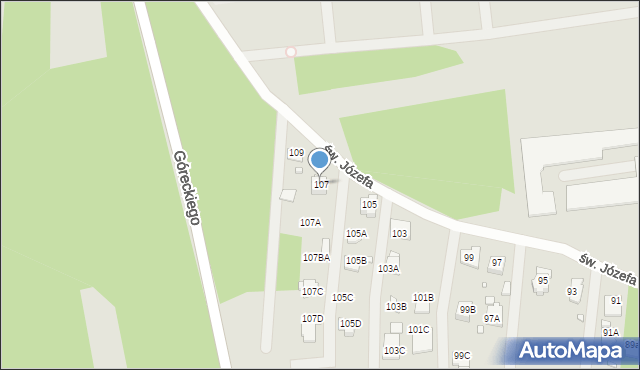 Rybnik, św. Józefa, 107, mapa Rybnika