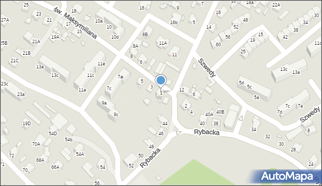 Rybnik, św. Maksymiliana, 1, mapa Rybnika
