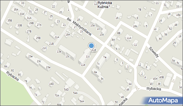Rybnik, św. Maksymiliana, 11d, mapa Rybnika