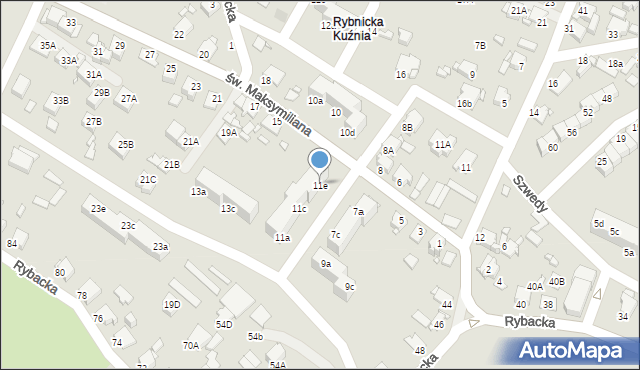 Rybnik, św. Maksymiliana, 11e, mapa Rybnika