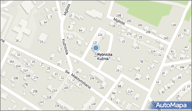 Rybnik, św. Maksymiliana, 12a, mapa Rybnika