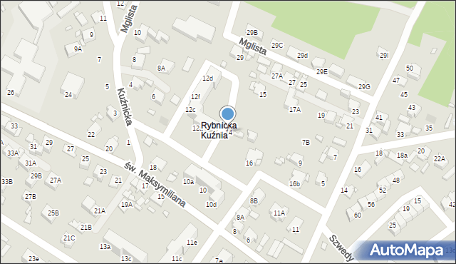 Rybnik, św. Maksymiliana, 14, mapa Rybnika