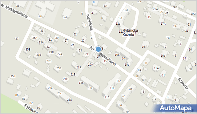 Rybnik, św. Maksymiliana, 17, mapa Rybnika