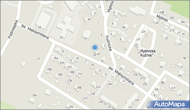 Rybnik, św. Maksymiliana, 22, mapa Rybnika