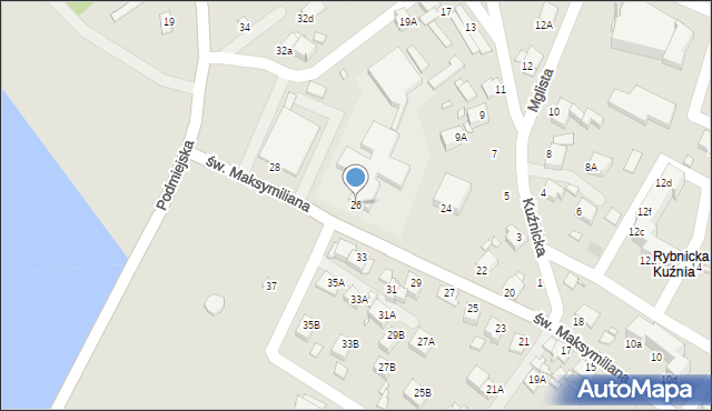 Rybnik, św. Maksymiliana, 26, mapa Rybnika