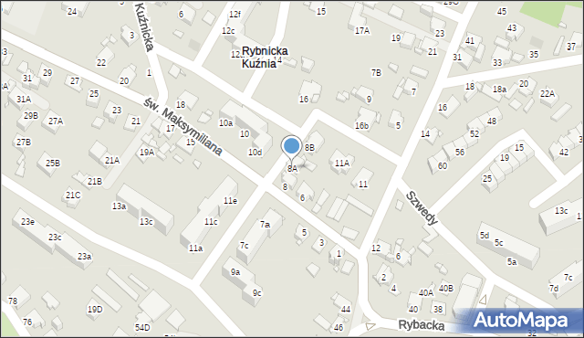 Rybnik, św. Maksymiliana, 8A, mapa Rybnika