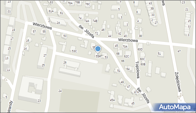 Rybnik, św. Józefa, 53A, mapa Rybnika