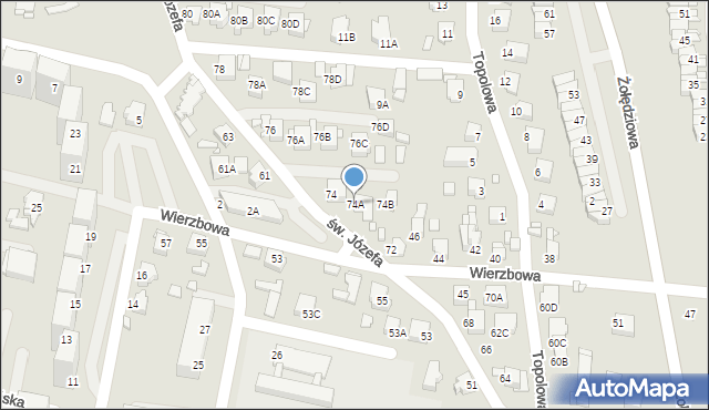 Rybnik, św. Józefa, 74A, mapa Rybnika
