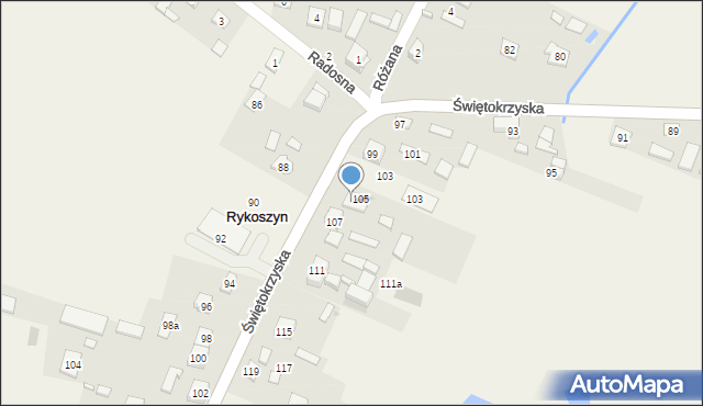 Rykoszyn, Świętokrzyska, 105, mapa Rykoszyn