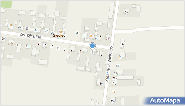 Siedlec, św. Ojca Pio, 3, mapa Siedlec