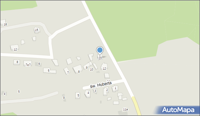 Sieraków, św. Huberta, 13, mapa Sieraków