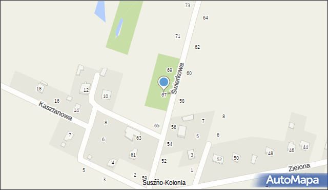 Suszno, Świerkowa, 67, mapa Suszno