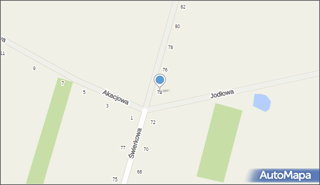 Suszno, Świerkowa, 74, mapa Suszno