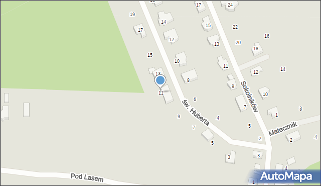 Szczecin, św. Huberta, 11, mapa Szczecina
