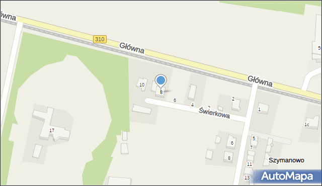 Szymanowo, Świerkowa, 8, mapa Szymanowo