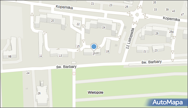 Tarnobrzeg, św. Barbary, 17, mapa Tarnobrzegu